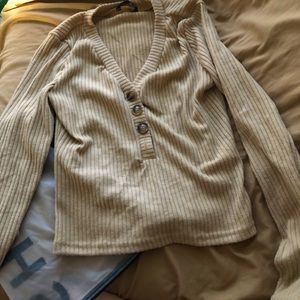 Brown cropped sweater crop top cream long sleeve